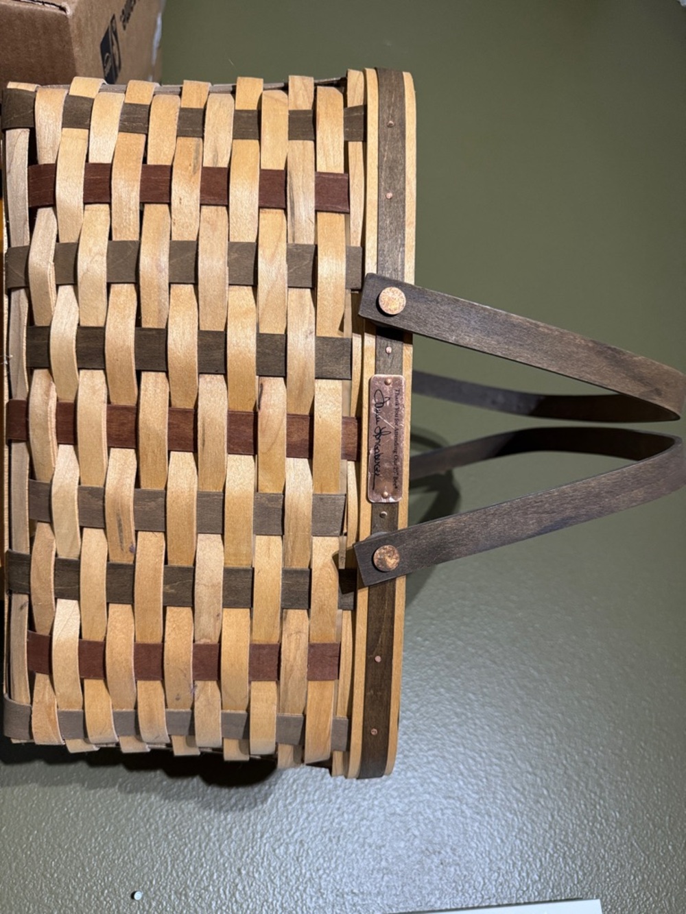 Longaberger Woven Basket Tote in Natural, Brown & Dark Brown